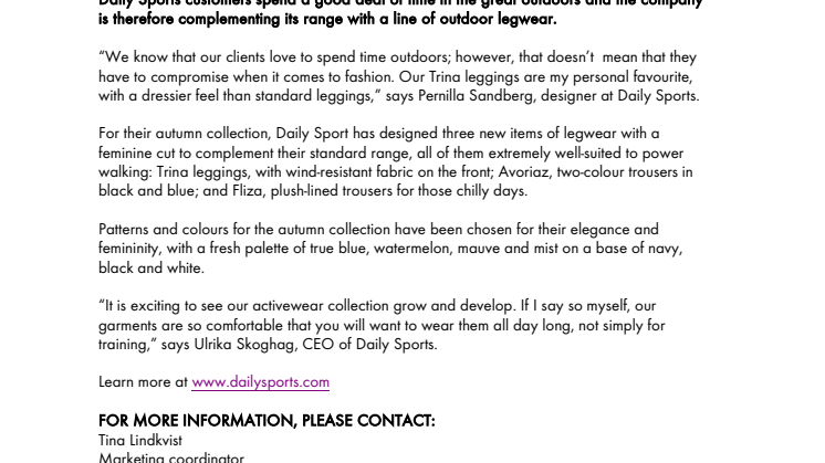 INCREASED FOCUS ON THE OUTDOORS. DAILY SPORTS ACTIVEWEAR FOR AUTUMN 2018