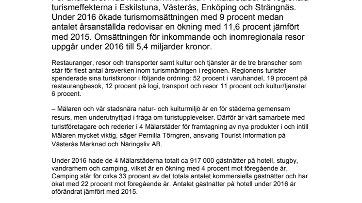 ​Besöksnäringen i 4 Mälarstäder slår rekord i jobbtillväxt