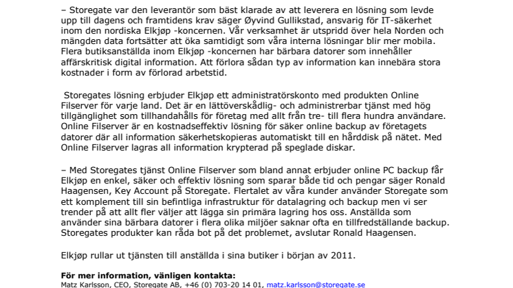 Elgiganten väljer Storegate som leverantör av intern PC backup