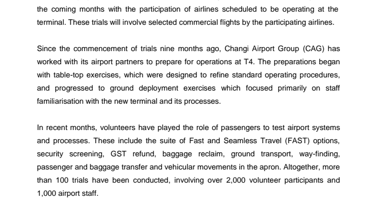 Operational readiness trials at Terminal 4 enter next phase