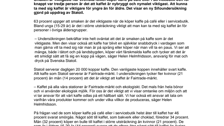 Svenskarnas kaffevanor: smaken viktigast och yngre vill ha Take Away-kaffe