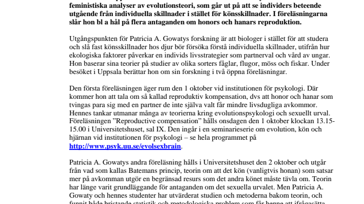 Föreläsningar ger genusperspektiv på djurs livsstrategier