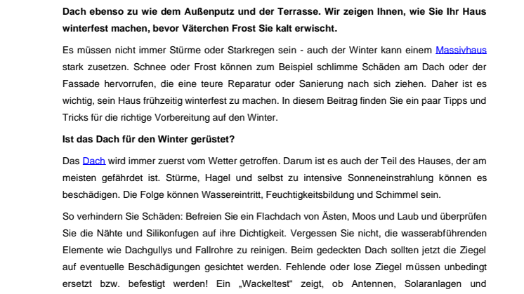 Vom Dach bis zum Keller: Jetzt sollten Sie Ihr Haus winterfest machen 