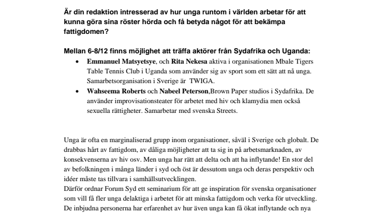 Forum Syd: Unga har rätt till inflytande-möte mellan unga aktörer
