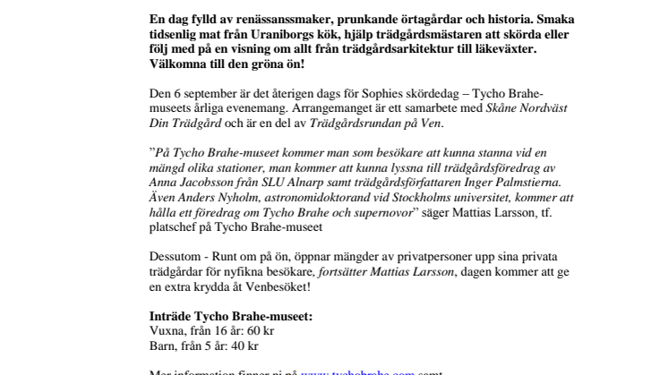 Sophies skördedag på Ven