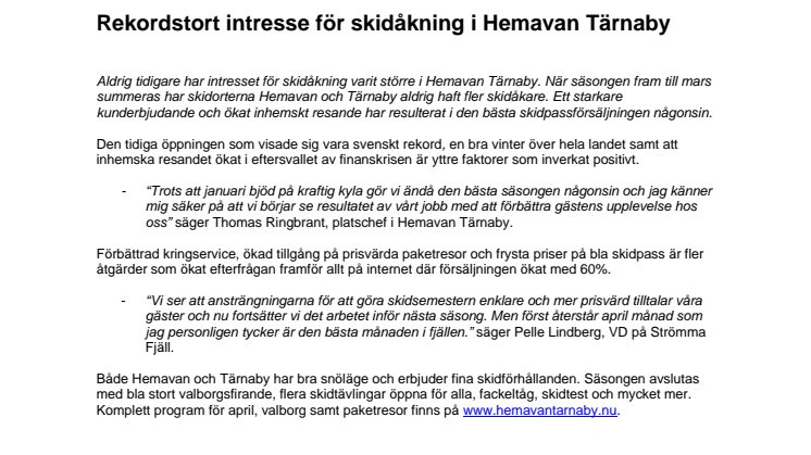 Rekordstort intresse för skidåkning i Hemavan Tärnaby