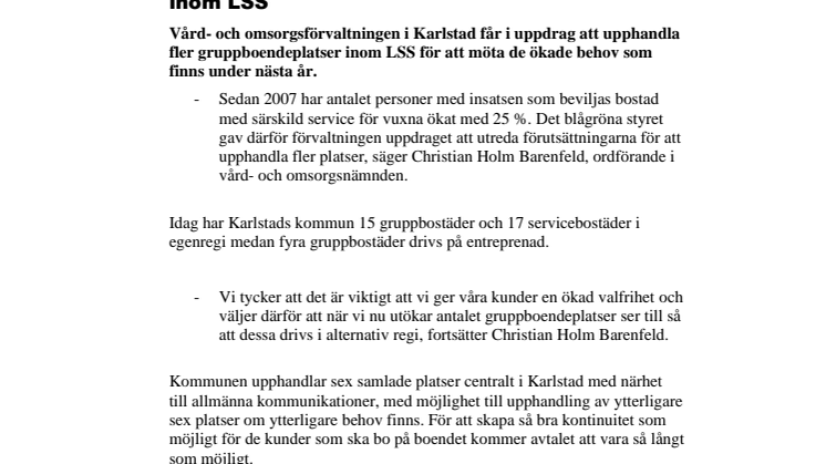 Karlstad upphandlar fler gruppboendeplatser inom LSS