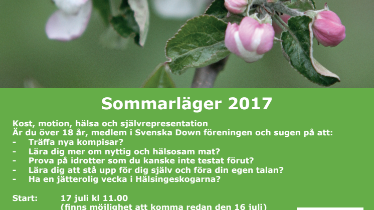 Sommarläger 2017 från 18 år Kost, motion, hälsa och självrepresentation