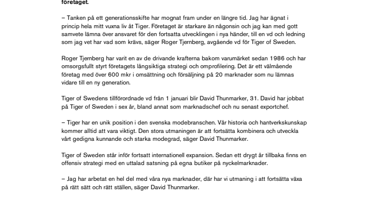 Generationsskifte på Tiger of Sweden