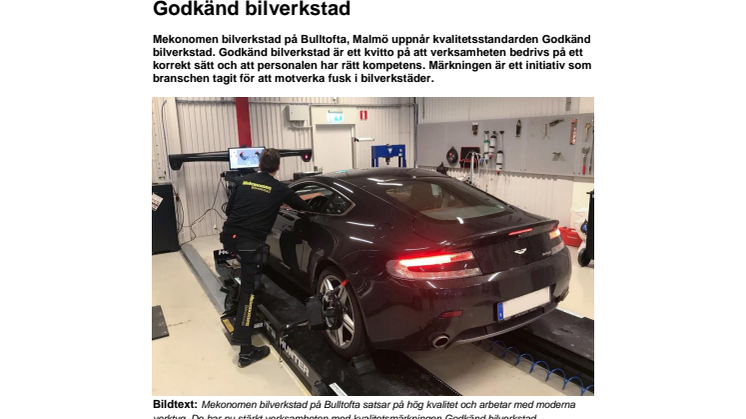 Mekonomen på Bulltofta kvalitetsmärkt Godkänd bilverkstad 