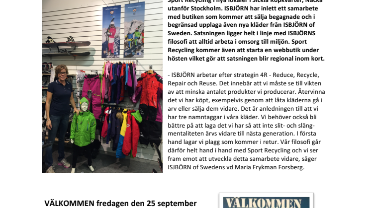ISBJÖRN startar samarbete med klimatsmarta second hand-butiken Sport Recycling