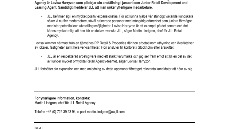 JLL Retail Agency fortsätter sin expansion
