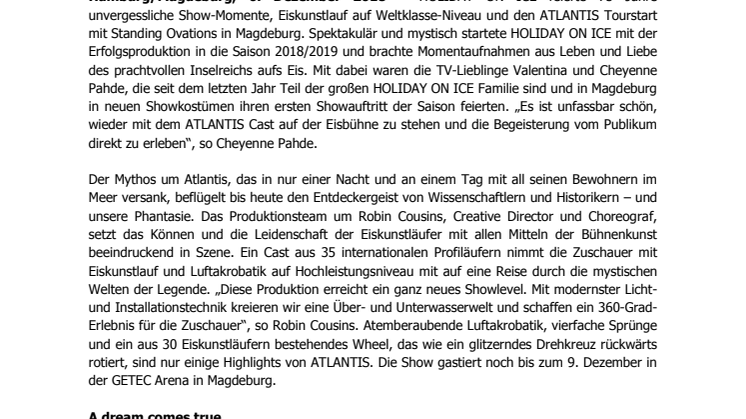 Standing Ovations bei HOLIDAY ON ICE Show ATLANTIS in Magdeburg