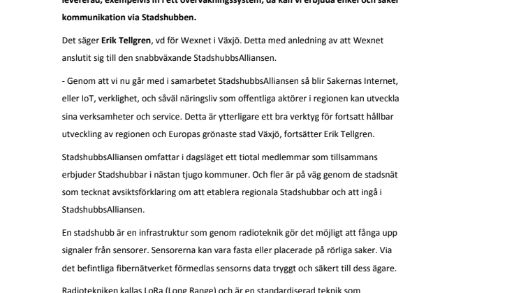 Wexnet ansluter sig till StadshubbsAlliansen