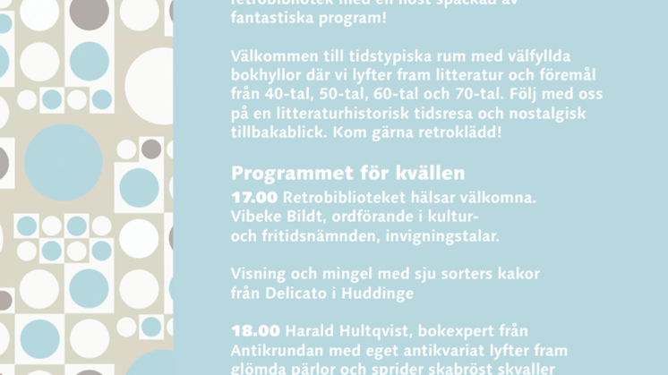 Inbjudan till invigning av retrobiblioteket 23 oktober