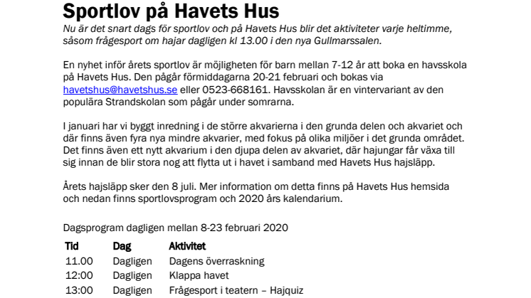 Sportlov på Havets Hus