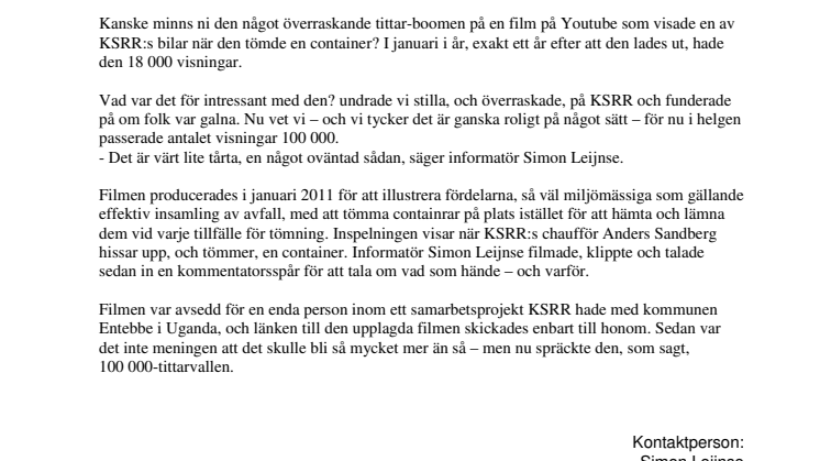 100 000 visningar av containertömning
