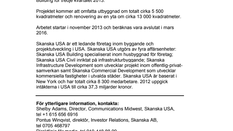 Skanska bygger ut och renoverar vid University of Kentucky, USA, för cirka 345 miljoner kronor 