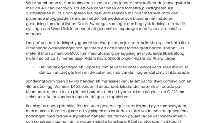 Gasledning i Åkarp flyttas inför utbyggnad av stambanan