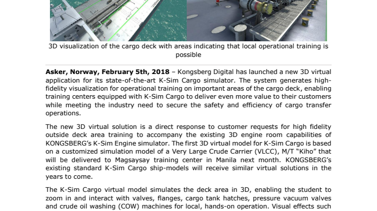 Kongsberg Digital: New 3D Virtual Application for K-Sim Cargo Simulator