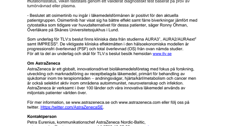 TAGRISSO INGÅR I LÄKEMEDELSFÖRMÅNERNA