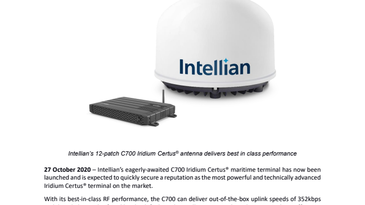 Intellian launches C700 Iridium Certus® maritime terminal