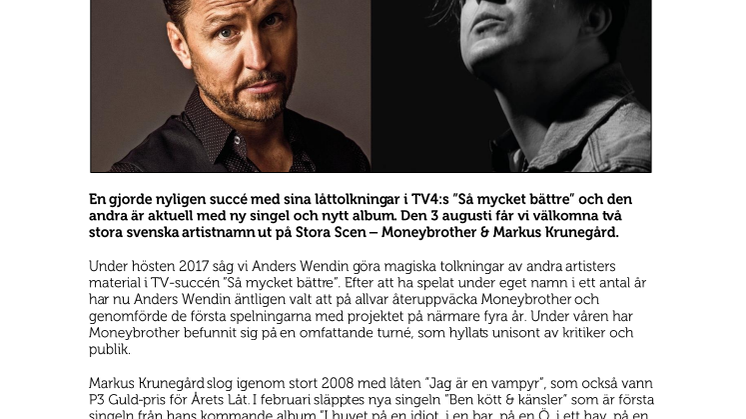 Dubbelkonsert med Moneybrother & Markus Krunegård på Furuvik