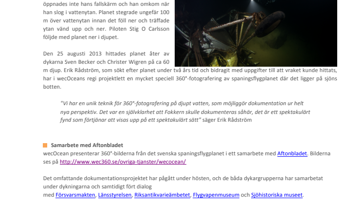 Svenskt spaningsflygplan funnet på sjöbotten - och dokumenterat i 360° grader