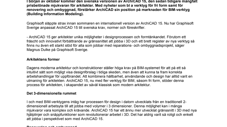 ArchiCAD 15 – Det kompletta BIM-verktyget