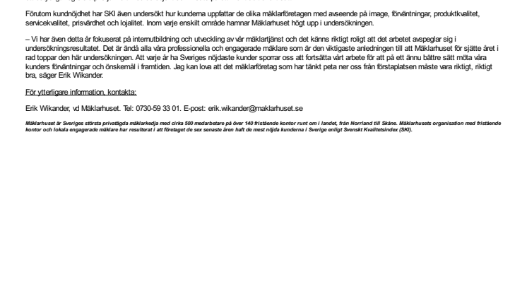 Mäklarhuset har Sveriges nöjdaste kunder för sjätte året i rad