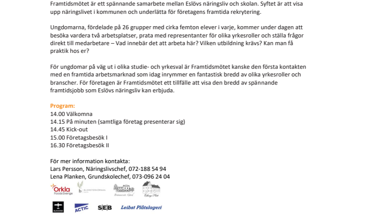 Pressinbjudan 3/10 kl 14.00 Medborgarhuset i Eslöv: Unik satsning på samarbete skola–näringsliv