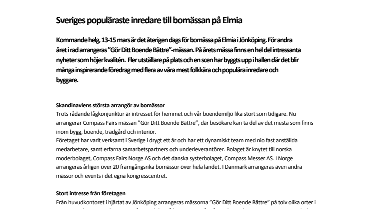 Sveriges populäraste inredare till bomässan i Jönköping