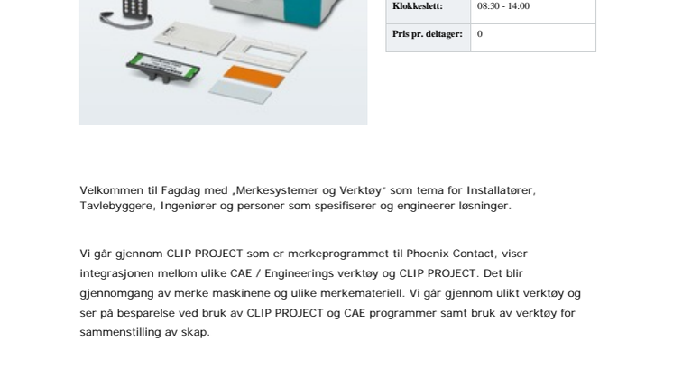 Invitasjon til fagdag 19.8.2015: Merkesystemer fra Phoenix Contact