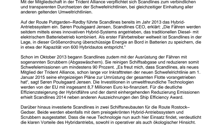 Scandlines tritt Trident Alliance bei