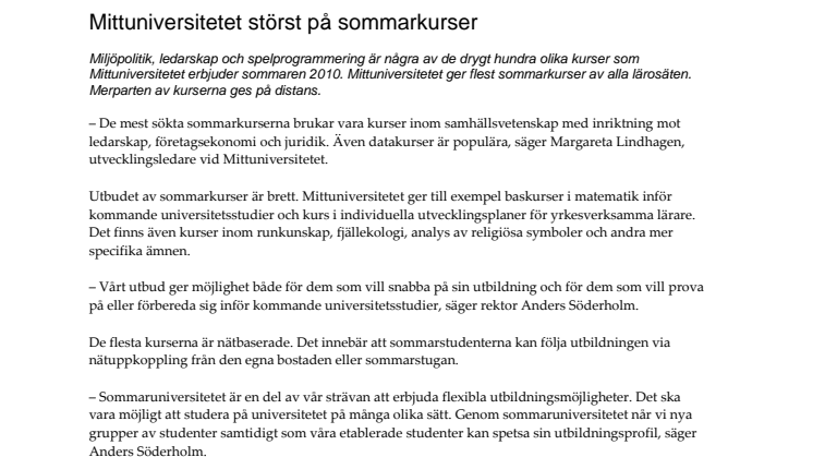 Mittuniversitetet störst på sommarkurser