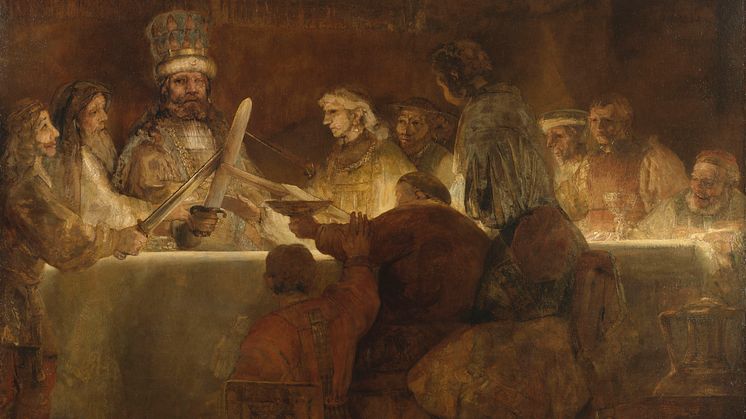 Rembrandt Harmensz van Rijn, Batavernas trohetsed till Claudius Civilis, 1661–1662. Donerad 1798 till Konstakademien i Sverige. Foto: Nationalmuseum. 