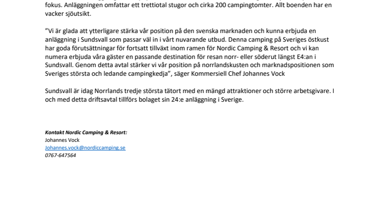 Nordic Camping & Resort etablerar sig i Sundsvall 