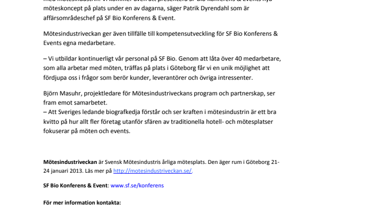 SF Bio Konferens & Event deltar på Mötesindustriveckan 