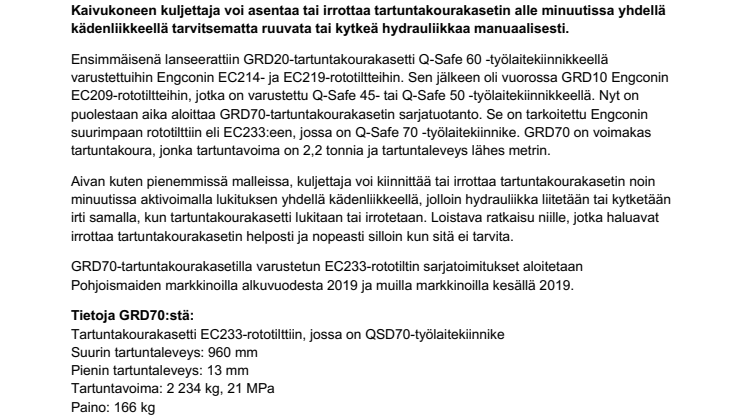 Engcon sarjavalmistaa irrotettavia tartuntakouria suurimpaan rototilttiinsä – ne tekevät kaivukoneista entistä tehokkaampia