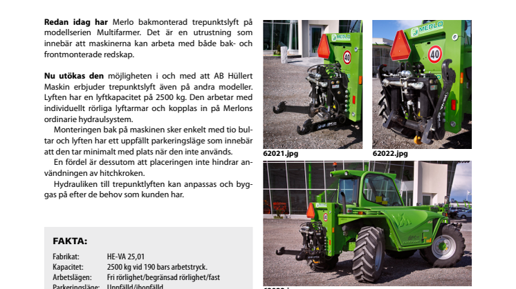 Trepunktslyft tillval  på fler modeller