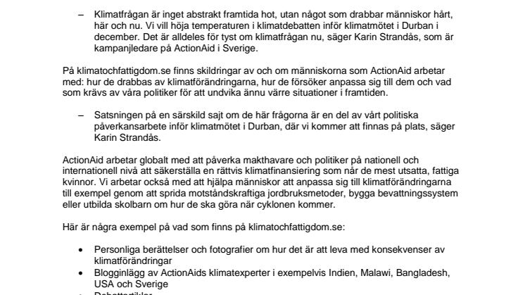 ActionAid lanserar sajt om klimat och fattigdom