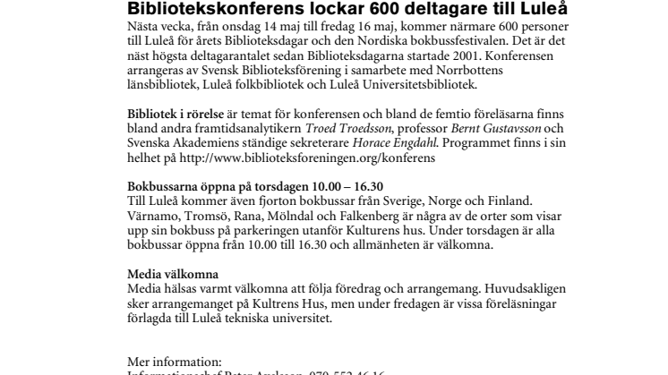 Pressinbjudan - Bibliotekskonferens lockar 600 deltagare till Luleå