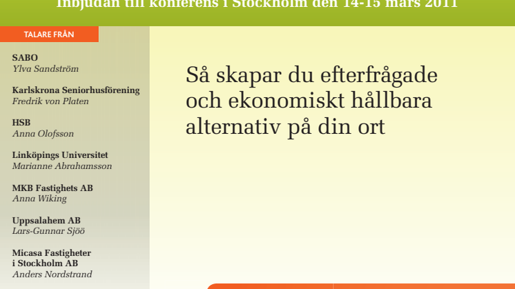 Framgångsrika lösningar på senior- och trygghetsboende, konferens 14-15 mars 2011