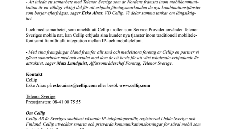 Cellip blir virtuell operatör i Telenors mobilnät