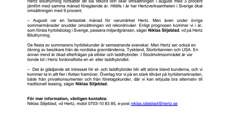  Fortsatt uppåt för Hertz Biluthyrning
