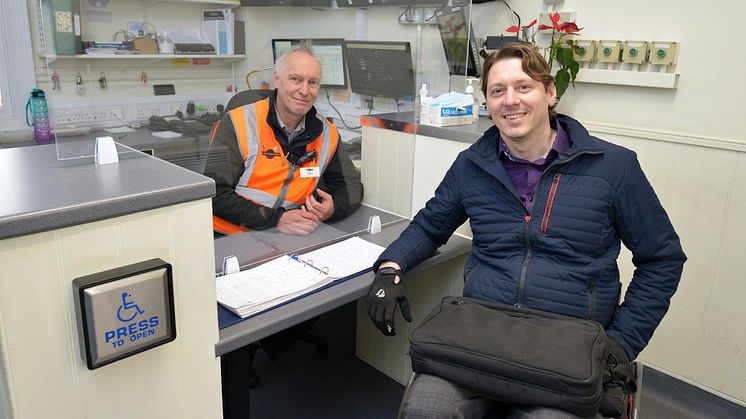 GTR's Accessibility Lead Carl Martin at Three Bridges information point