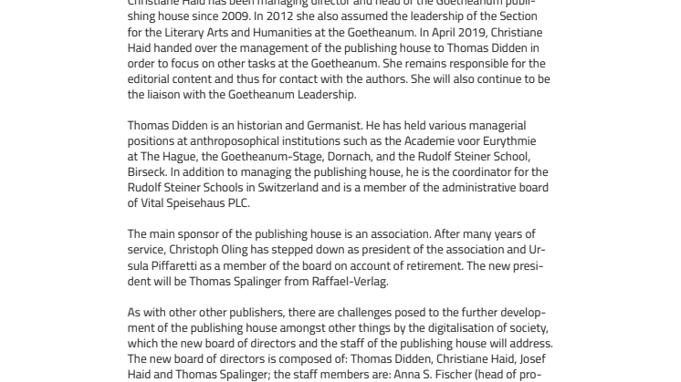 New Management at Goetheanum Publishing House