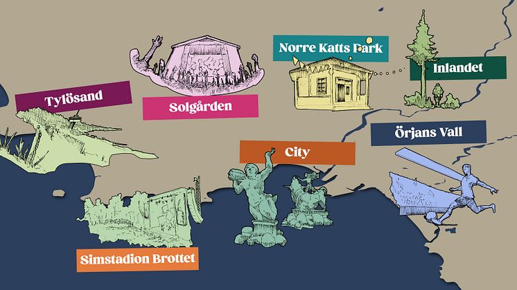 Halmstads nya unika festivalkarta gäller ända in i september. Illustration: Destination Halmstad.