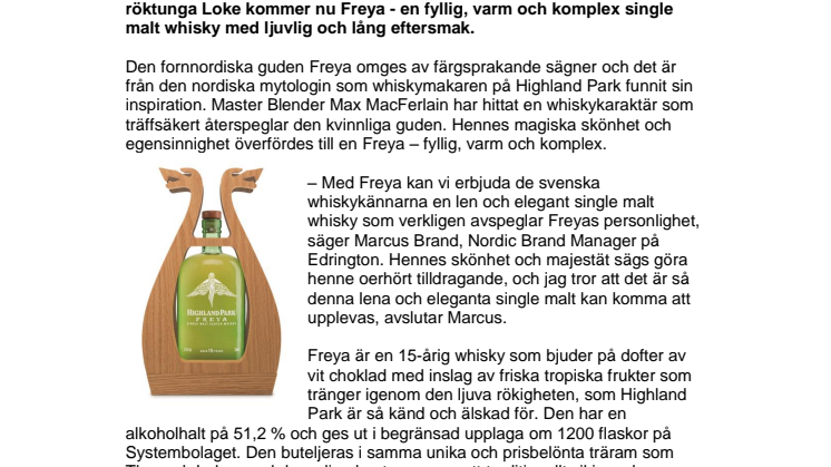 Highland Park firar våren och ljusets ankomst med whiskyn Freya