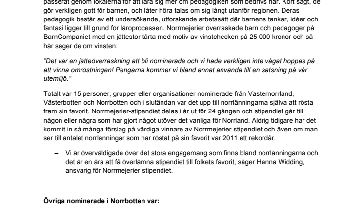 BarnCompaniet vann Norrmejerier-stipendiet 